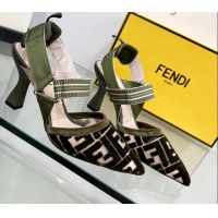 Best Price Fendi Colibrì High Heel Slingback Pumps 8.5cm in Velvet FF Mesh 0215119 Green