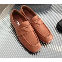 Good Quality Prada Soft Lambskin Flat Loafers 011375 Brown