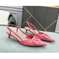 Super Quality Valentino VLOGO SIGNATURE Patent Leather Slingback Pump with 4cm Heel Pink 105061