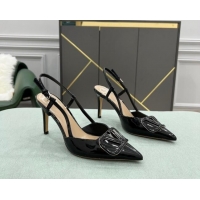 Low Cost Valentino VLOGO SIGNATURE Patent Leather Slingback Pump with 8cm Heel Black 0106054