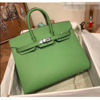 Grade Discount Hermes Birkin 25cm Bag in Origianl Epsom Leather H025 Green/Silver