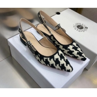 Low Price Dior J'Adior Slingback Ballerina Flat in Cotton Embroidery with Micro Houndstooth 121542 Black/White