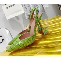 Classic Amina Muaddi Crocodile Embossed Leather Sandals 9.5cm 111232 Green