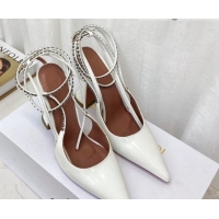 Top Design Amina Muaddi Patent Leather Studded Wrap Sandals 9.5cm 121314 White