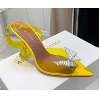Top Quality Amina Muaddi TPU Slingback Pumps with Crystal Butterfly 9.5cm 122036 Yellow