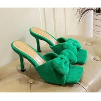 Grade Quality Bottega Veneta Towel Bow High Heel Slide Sandals 10cm 011308 Green