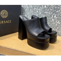 Hot Style Versace Calfskin Platform Slide Sandals 15.5cm 011321 Black