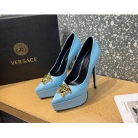 Sumptuous Versace La Medusa Patent Leather Plarform Pumps 14.5cm 011348 Blue