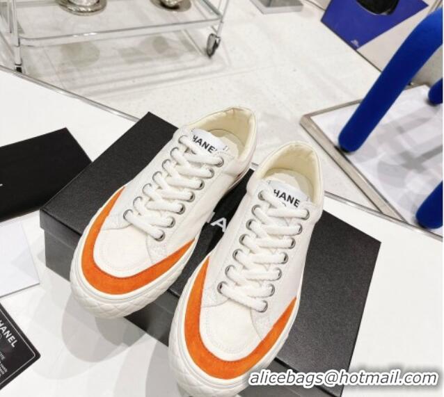 Grade Quality Chanel White Canvas Sneakers 021558 Orange