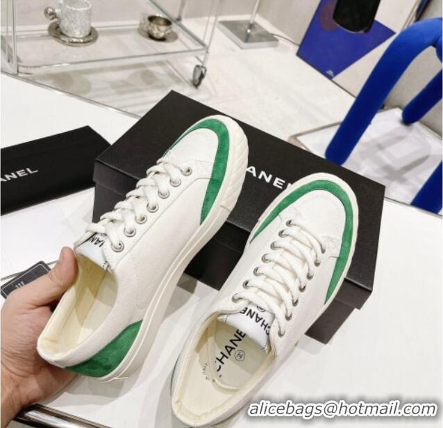 Fashion Luxury Chanel White Canvas Sneakers 021558 Green