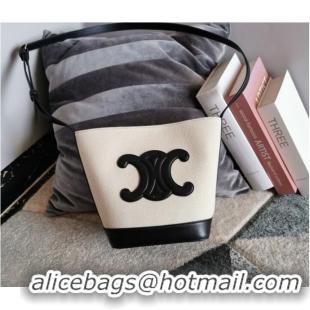 Discount Celine TRIOMPHE SHOULDER BAG IN TRIOMPHE CANVAS AND CALFSKIN 198242 black&white