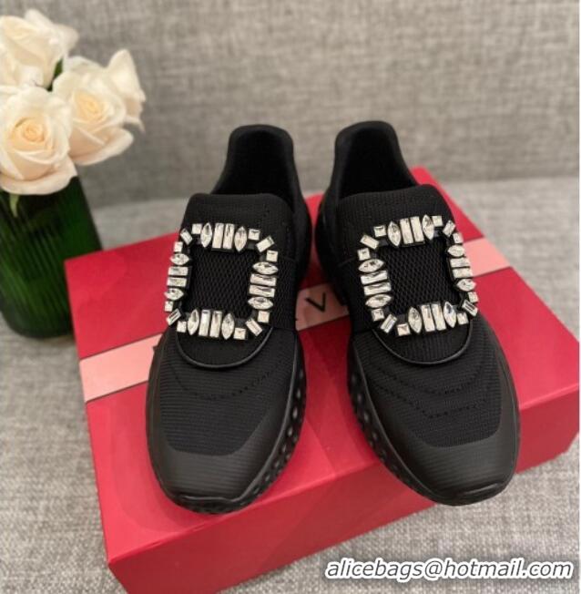Charming Roger Vivier Crystal Buckle Sneakers 022101 Black