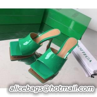 Top Design Bottega Veneta Stretch Patent Leather High Heel Slide Sandals 9cm Grass Green 021813