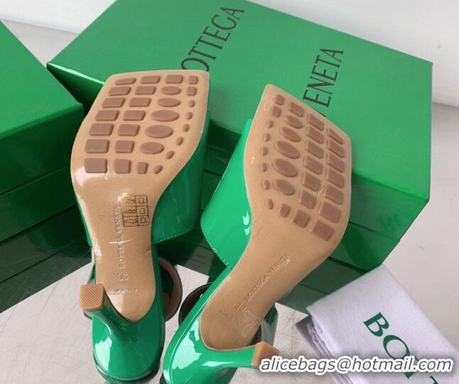 Top Design Bottega Veneta Stretch Patent Leather High Heel Slide Sandals 9cm Grass Green 021813