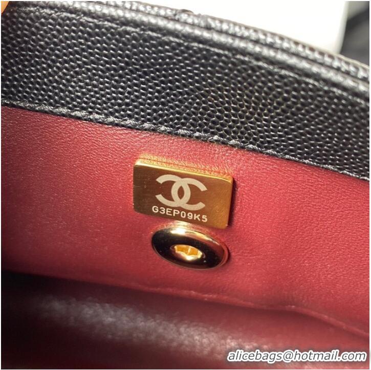 Top Grade Chanel flap bag with red top handle Grained Calfskin A92990 black