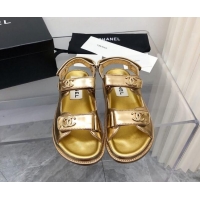 Discount Chanel Strap Flat Sandals 021525 Gold
