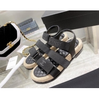 Best Quality Chanel Fabric Strap Flat Sandals 021549 Black