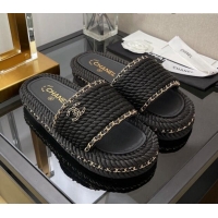 Comfortable Chanel Cord Flat Sandals 030446 Black
