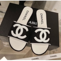 Top Quality Chanel Tweed Flat Slide Sandals 030511 Black/White