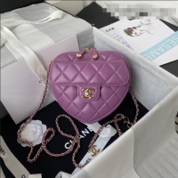 Buy New Cheap Chanel Love Leather Heart-Shaped Mini Bag AS2927 Purple