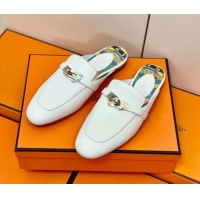 Shop Duplicate Hermes Oz Mule in Smooth Calfskin with Iconic Kelly Buckle White 0211057