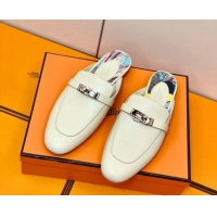 Discount Hermes Oz Mule in Smooth Calfskin with Iconic Kelly Buckle Off-white 0211064