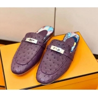 Stylish Hermes Oz Mule in Ostrich Leather with Iconic Kelly Buckle Purple 212052