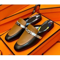 Unique Style Hermes Oz Mule in Smooth Calfskin with Iconic Kelly Buckle 0214053 Black/Brown