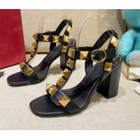 Good Quality Valentino Roman Stud Calfskin Sandals 9cm 021664 Black