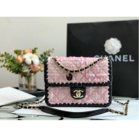 Well Crafted CHANEL Tweed Braided Calfskin & Gold-Tone Metal AS6075 pink
