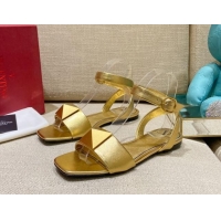 Generous Valentino One Stud Lambskin Flat Sandals 021679 Gold