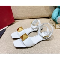 Luxury Valentino One Stud Lambskin Flat Sandals 021679 White