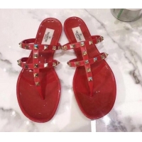 Good Product Valentino PVC Stud Flat Thong Slide Sandals 021692 Red