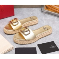 Discount Valentino VLogo Calfskin Slide Sandals 021694 Gold