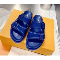 Best Price Louis Vuitton Men's LV Trainer Flat Slide Sandals Blue 030779