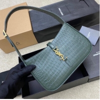 Famous Brand YSL LE 5 A 7 HOBO BAG IN CROCODILE-EMBOSSED SHINY LEATHER Y687228 blackish green