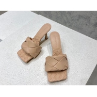 Stylish Bottega Veneta Woven Lambskin High Heel Slide Sandals 9.5cm Beige 032127