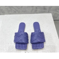 Good Quality Bottega Veneta Woven Lambskin Flat Slide Sandals 9.5cm Purple 032144