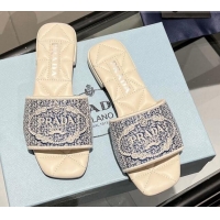 AAAAA Prada Fabric Flat Slide Sandals Blue/Nude 032393