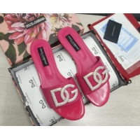 Low Price Dolce & Gabbana Patent Leather Crystal DG Flat Slide Sandals Dark Pink 030565