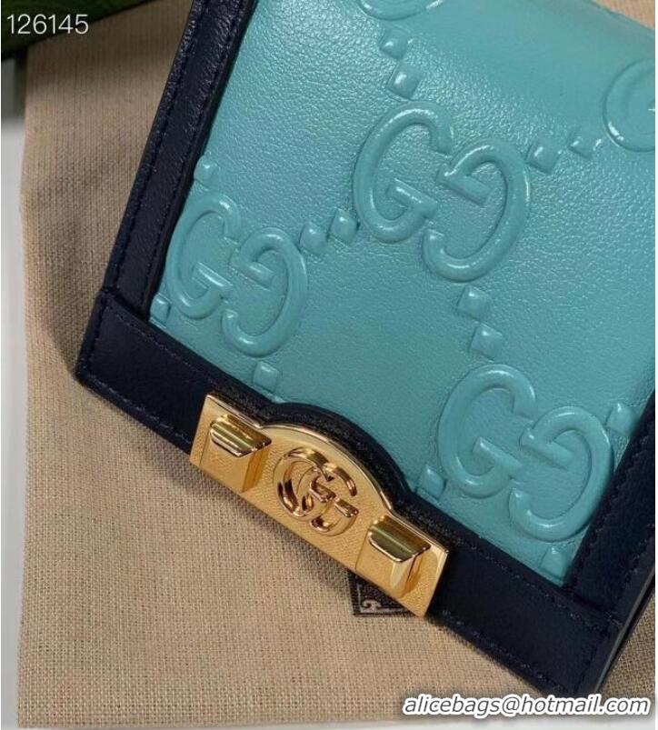 Luxury Cheap Gucci GG card case wallet 676150 light blue
