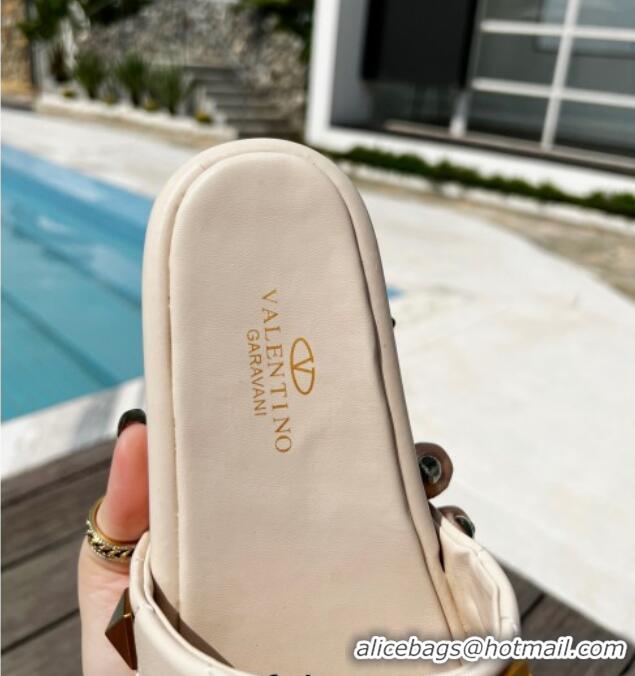 Perfect Valentino Rockstud Lambskin Platform Slide Sandals White 0323126