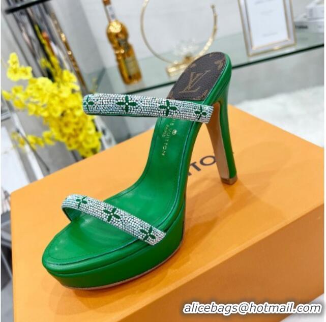 Shop Duplicate Louis Vuitton Appeal Crystal Slender Straps High Slide Sandals 10.5cm Green 032363