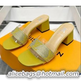 Luxurious Louis Vuitton TPU and LV Crystal Heel Slide Sandals Yellow 032609
