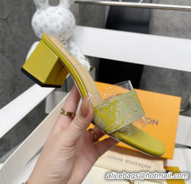 Luxurious Louis Vuitton TPU and LV Crystal Heel Slide Sandals Yellow 032609