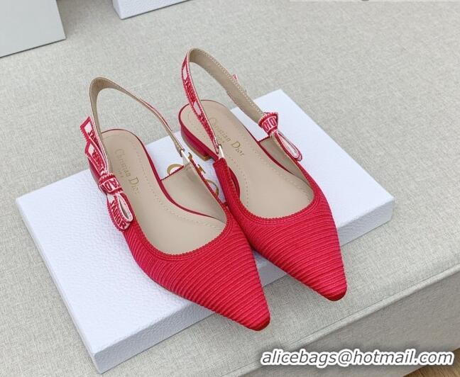 Best Price Dior J'Adior Slingback Ballerinas Flat in Red Embroidered Cotton Ribbon 042225