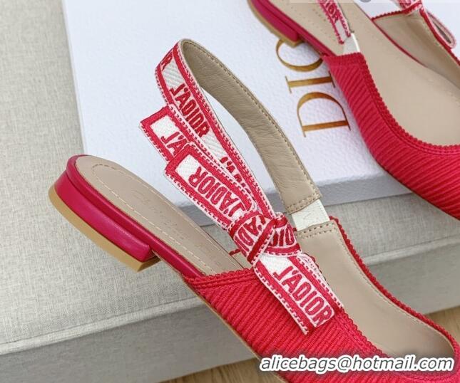 Best Price Dior J'Adior Slingback Ballerinas Flat in Red Embroidered Cotton Ribbon 042225
