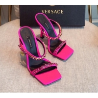 Top Grade Versace Silk Crystal Slide Sandals 11cm Hot Pink 031920