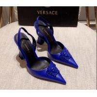 Durable Versace Leather Slingback Pumps 11cm Royal Blue 031928