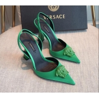Lowest Price Versace Silk Slingback Pumps 11cm Green 031931